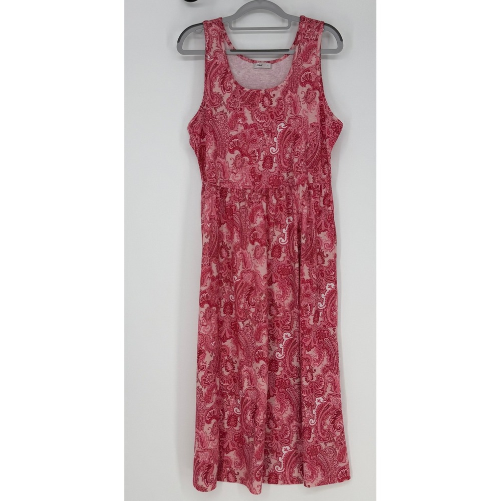 Wiholl Maxi Dress Womens Large Pink Paisley Sleeveless Pockets Boho Casual Flowy